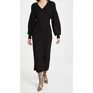NWT STAUD Black Ribbed V-Neck Midi Sweater Dress
